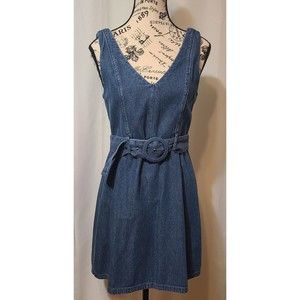 American Eagle AE Women's Belted Denim Dress Deep V Back SMALL